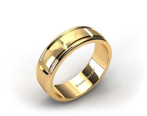 18k Yellow Gold 8mm Grooved Comfort Fit Wedding Band